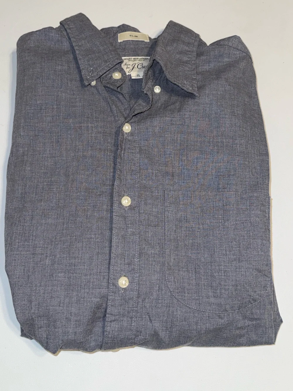 J. Crew Men’s Lightweight Secret Wash Button-Down Slim Shirt, Small, Blue/Grey